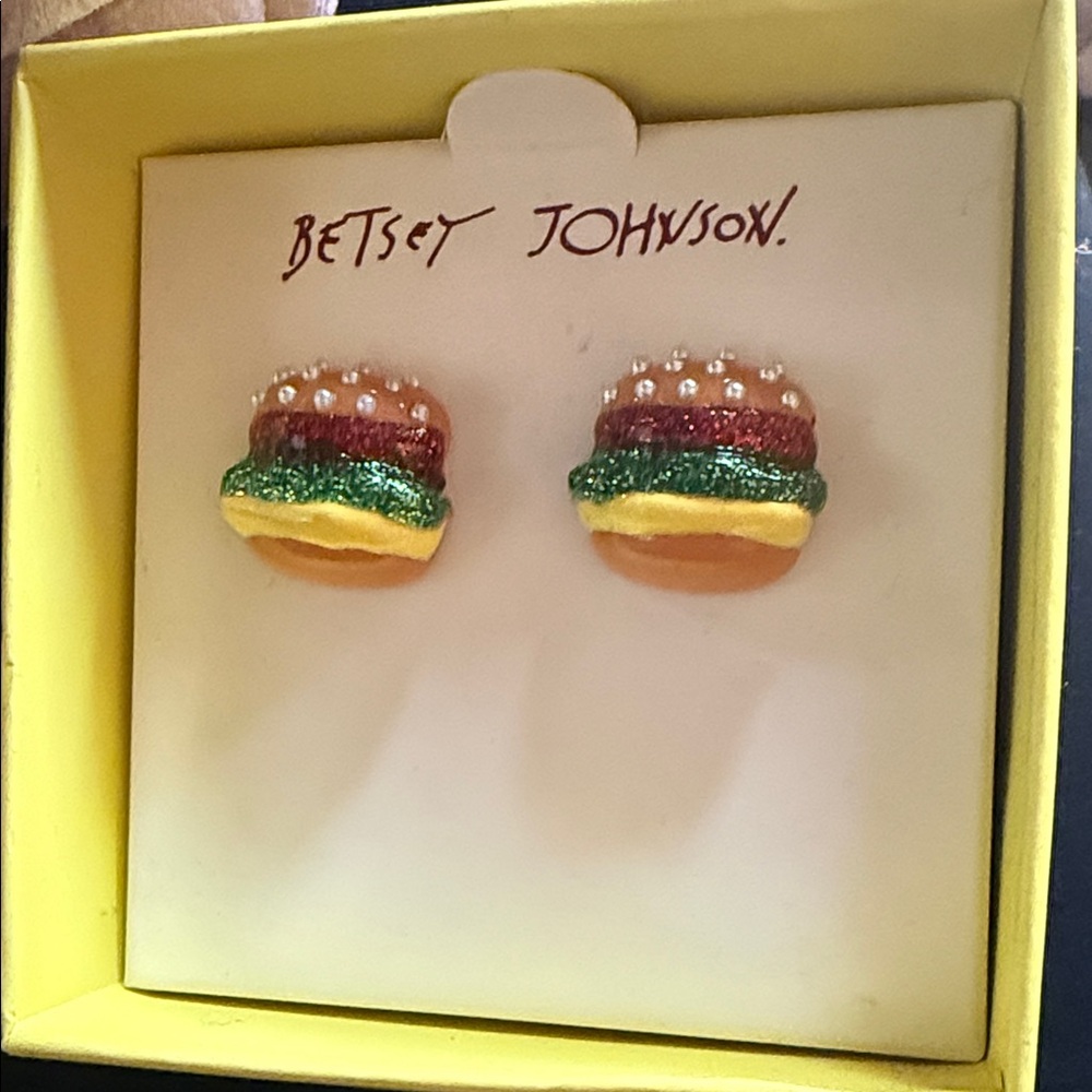 Betsey  Johnson hamburger earrings new in box